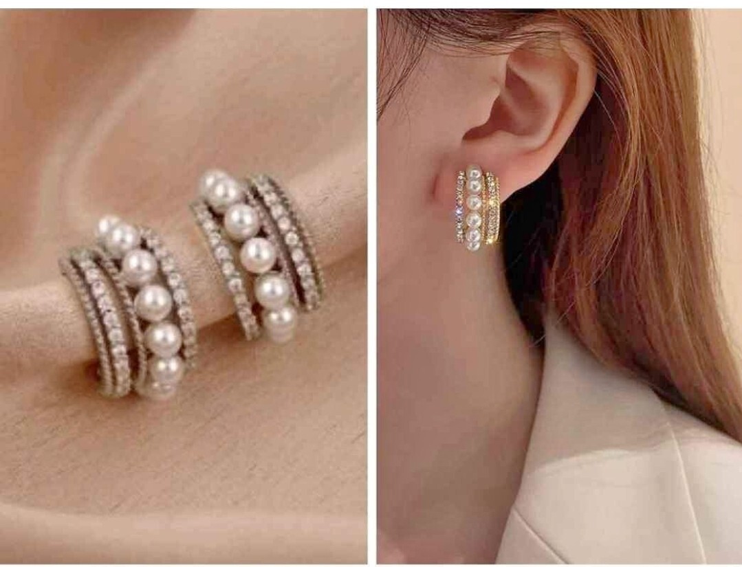 FILA 2 Splendidi Orecchini Donna Argento Sterling 925 Cristallo Perla Righe C