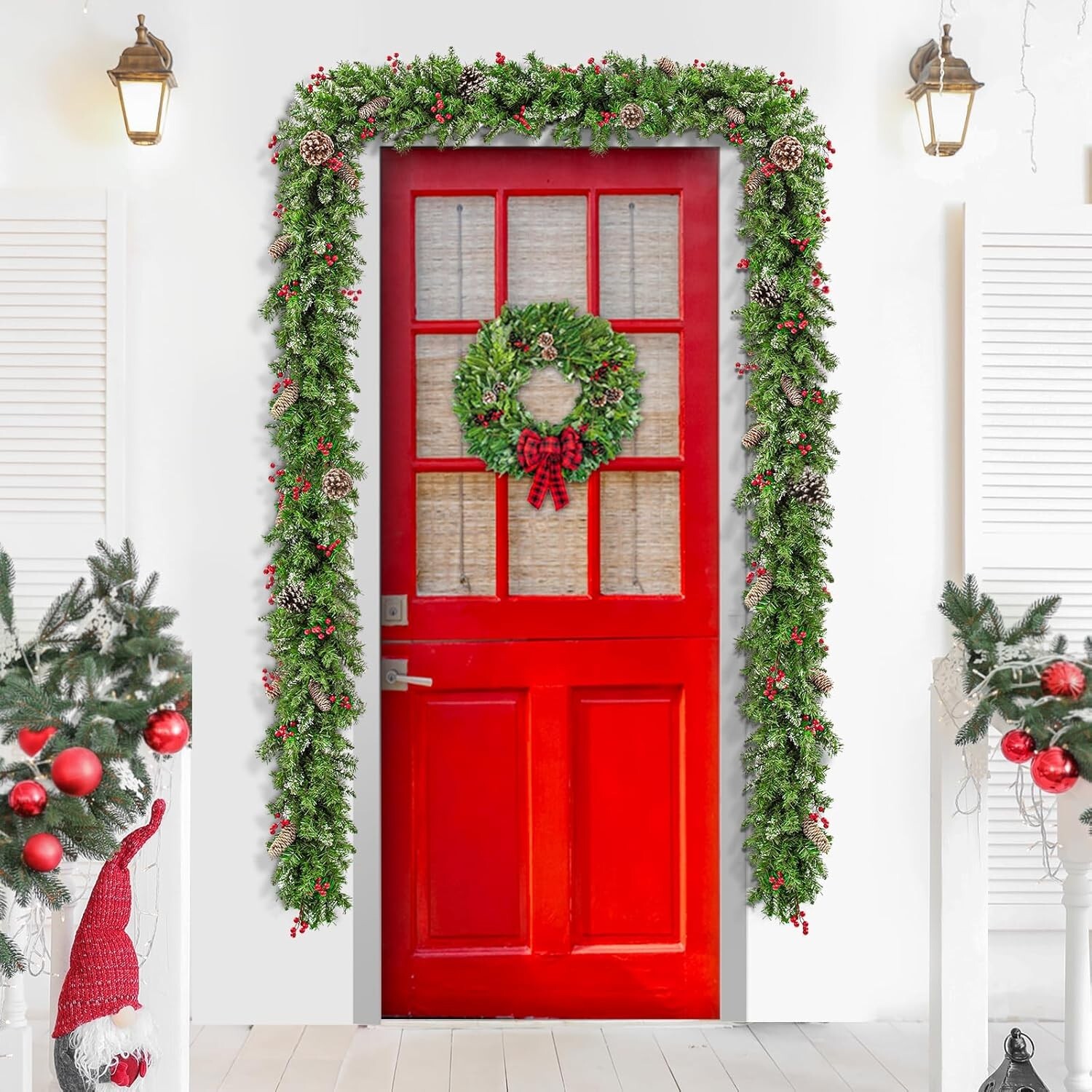 9 FT Prelit Christmas Garland with 100 LED Lights, 8 Modes 3AA Battery Operated 