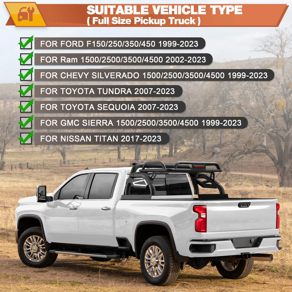 Roll Bar with Cargo Carrier Basket Chase Rack For Chevrolet Silverado 2007-2022 Foto 2 de 4