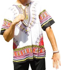 Mens WHITE Dashiki Shirt African Blouse Top Rap Rapper  FAST SHIPPING