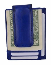 Eel Skin Leather Magnetic Money Clip Slim Credit Card Id Holder Blue Mens Wallet