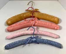 Vintage Lot of 4 Vintage Satin Covered Clothing Hangers Pink Gold Blue