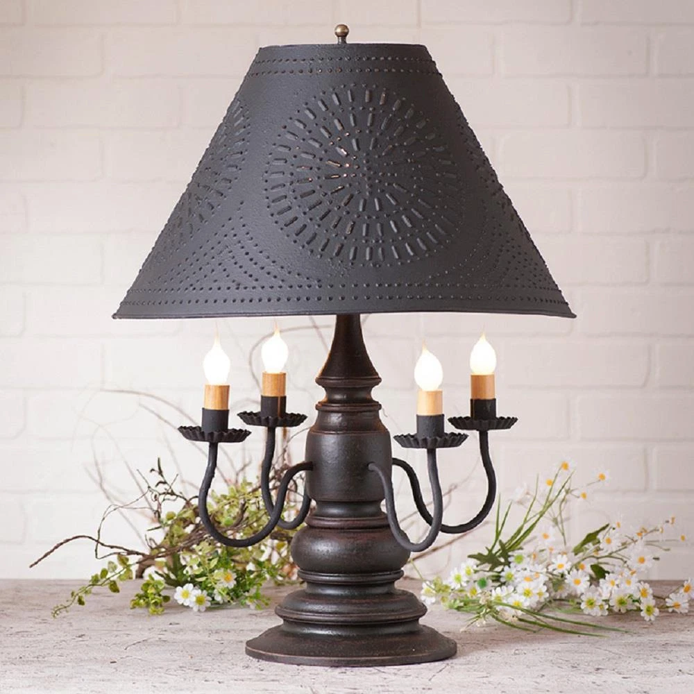 Harrison 4 Arm Wood Table Lamp W Punched Tin Shade Primitive Light Espresso