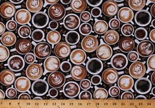 Cotton Coffee Hot Drinks Lattes Mocha Espresso Beans Fabric Print BTY D756.03
