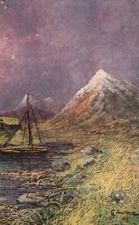 Vintage Postcard 1908 Painting Mountain View Ships Scenery Artwork