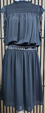 Michael Kors Black Chiffon A-Line Dress M Studded Waist Ruffle Sleeveless Knee