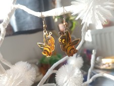 Vintage Cloisonne Drop Enamel Bee Earings Black And Gold