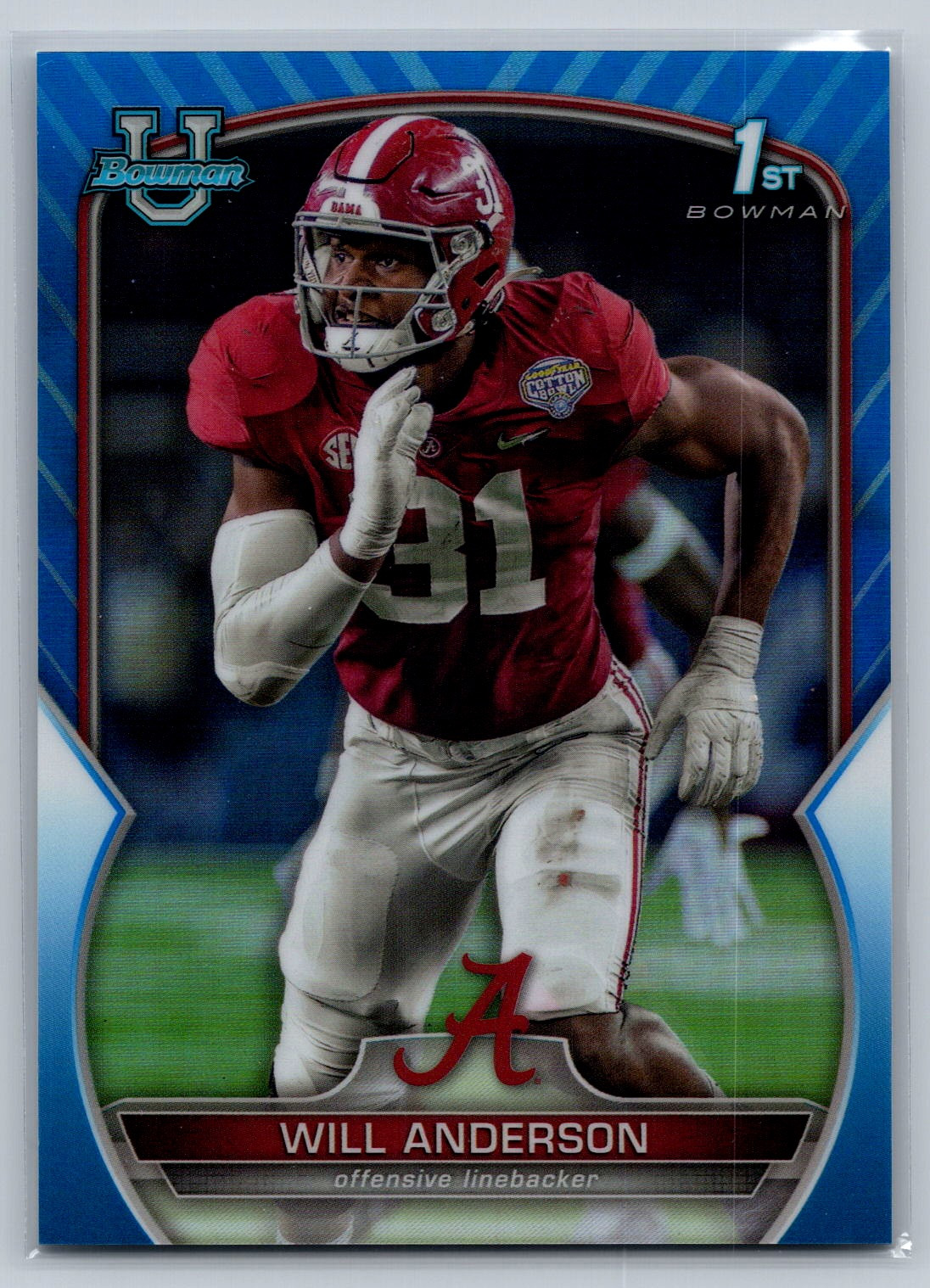 Will Anderson 1st Bowman Blue Refractor /199 2022 Bowman University Chrome #52