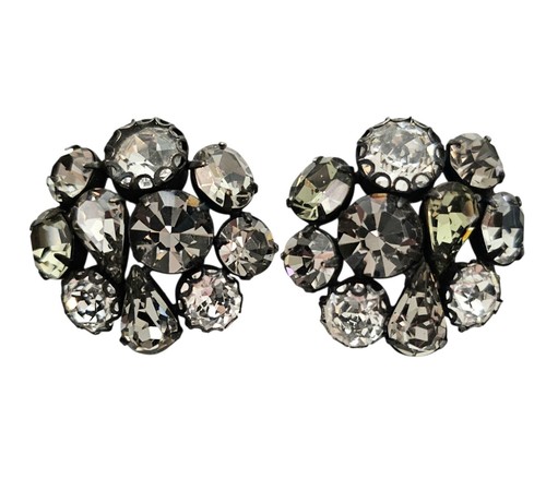 Regency Clip-On Clear Round Rhinestone Cluster Earrings - Picture 1 of 8