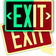 2 Pack Photoluminescent Exit Sign Aluminum 14x10 Inch Glow Dark Adhesive Red