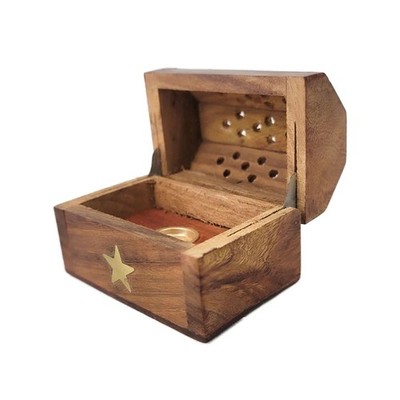 Stern Messing Intarsien Holz Räuchergefäß Truhe + 10 Gratis Zapfen | Spirituelles Geschenk