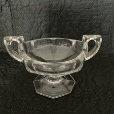 Vintage Art Deco Chippendale Bowl 1940s Twin Handled Glass 13cm Tall x 21cm Wide