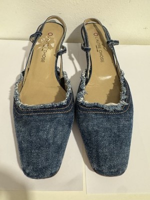 L'Autre Chose Denim  Slingback Heels Sz 39.5 Womens  Shoes Sandals