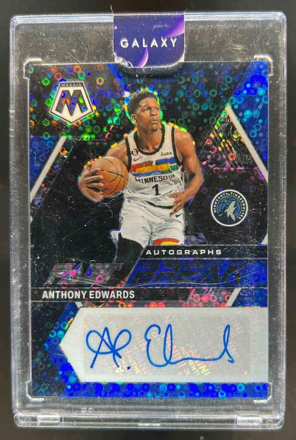 2022-23 Mosaic Anthony Edwards Auto Fast Break Blue #1/25 Timberwolves