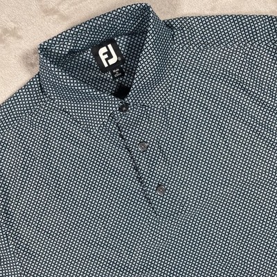 FootJoy Polo Shirt Geometric Micro Print Mens Medium Blue Performance Stretch