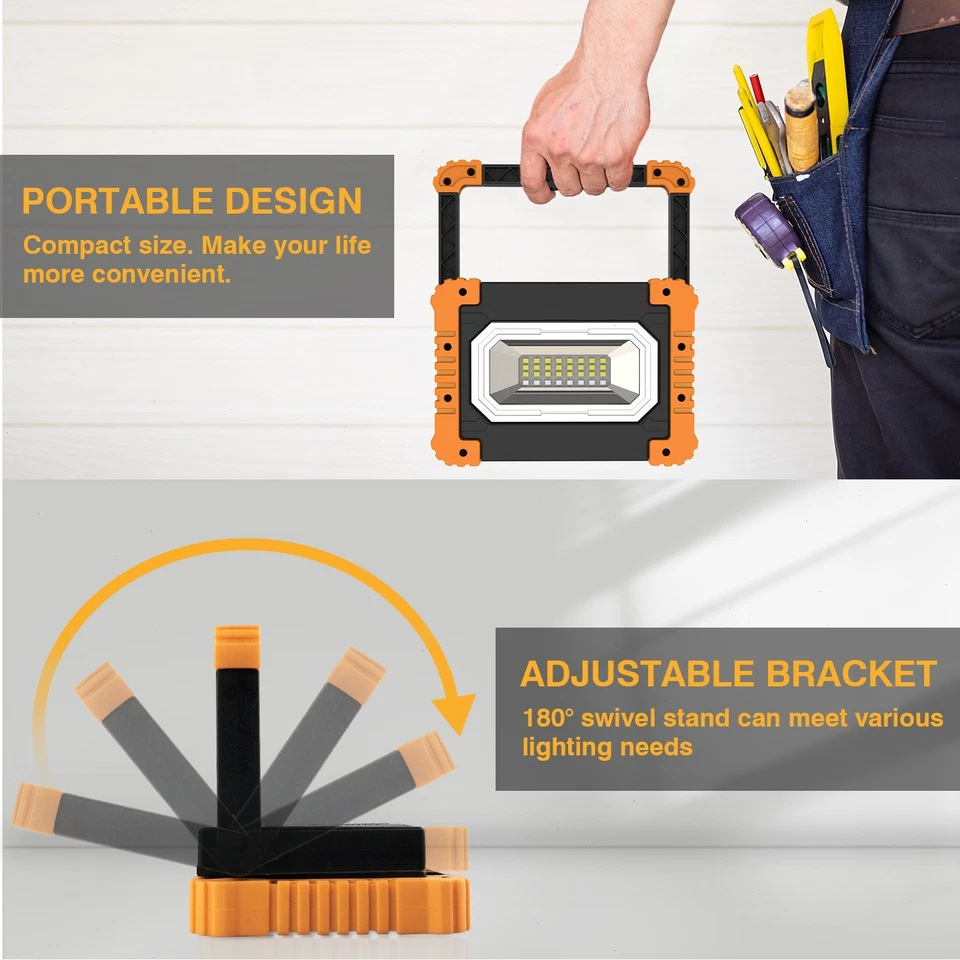 Wiederaufladbar LED Baustrahler Akku Strahler Arbeitsscheinwerfer Fluter Camping - Bild 3 von 4