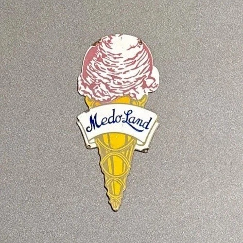 VINTAGE 12” MEDO LAND ICE CREAM PORCELAIN SIGN GAS OIL CAR TRUCK MOTORCYCLE