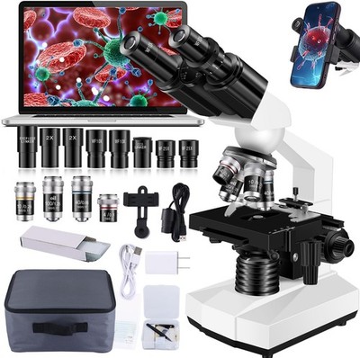 Microscope for Adults WF10x and WF25x eyepieces, 40X-2000X Magnification USB ...