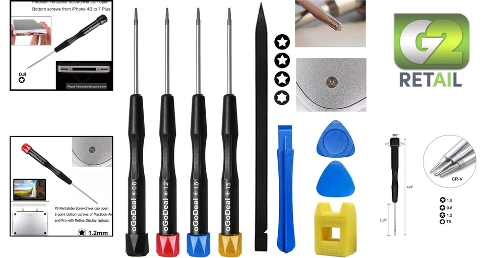 Versátil Juego de Destornilladores Pentalobe de 6 Piezas con Puntas Magnéticas para Dispositivos Apple Foto 2 de 4