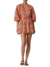 Alice + Olivia Lilian Linen Blend Floral Mini Dress Orange Size 2