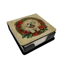 Bichon Frise Christmas Flowers PU Leather Note Paper Holder DAC2320NT4