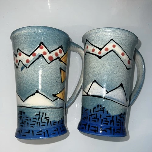 Vintage ITALIAN Hand Painted Tall Coffee Mug Cup Nice Hand Thrown Pottery C