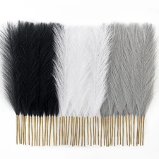 50pcs Pampas Grass 17in Black and White Artificial Fluffy Vase Filler Flower