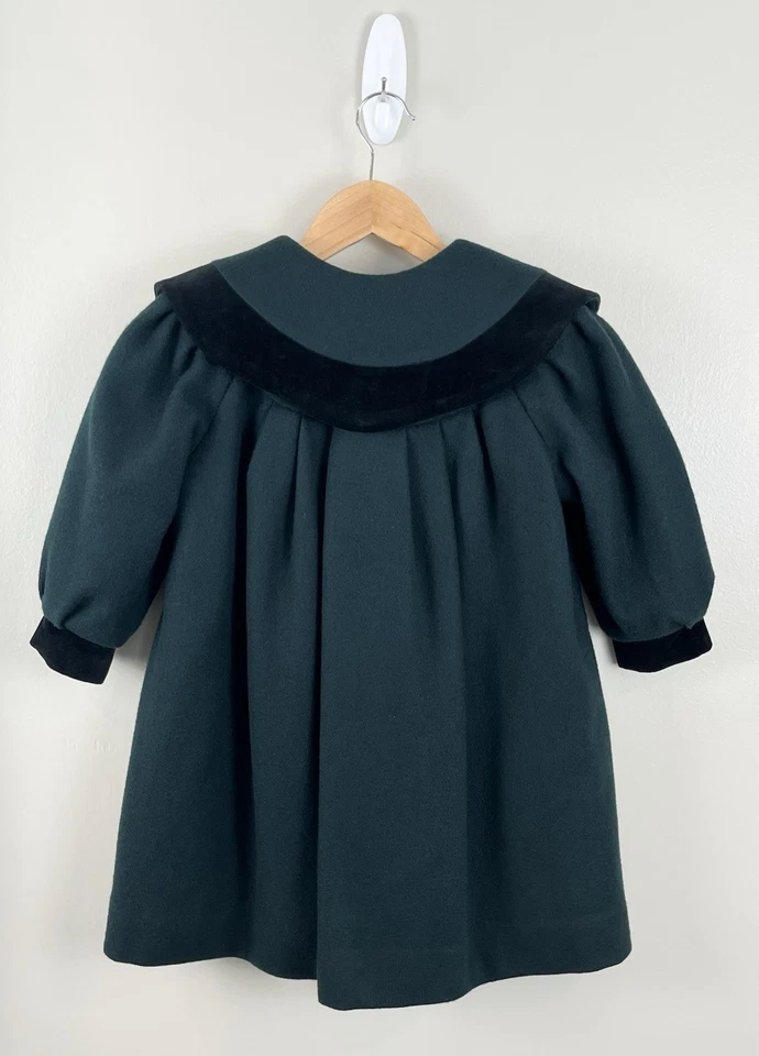 Abrigo de Lana Lil’ Miss Bobbie Niñas Pequeñas De Colección Terciopelo Verde Vacaciones Clásico EE. UU. Foto 2 de 4