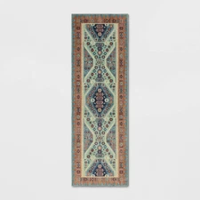 2'4"x7' Buttercup Diamond Vintage Persian Style Woven Runner Rug Blue