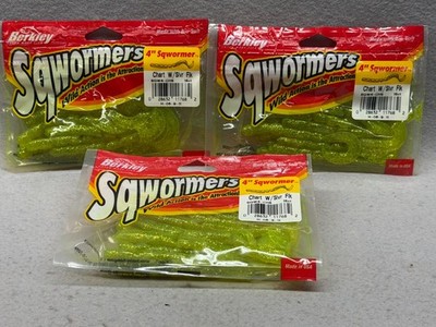 Obsolete Vintage Berkley 4''  Sqwormers Worms (3) 15 Pks