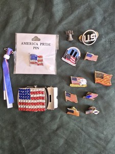 Vintage Patriotic USA American Flag Pin Lot 9/11 Memorial Eagle Lapel Pins...