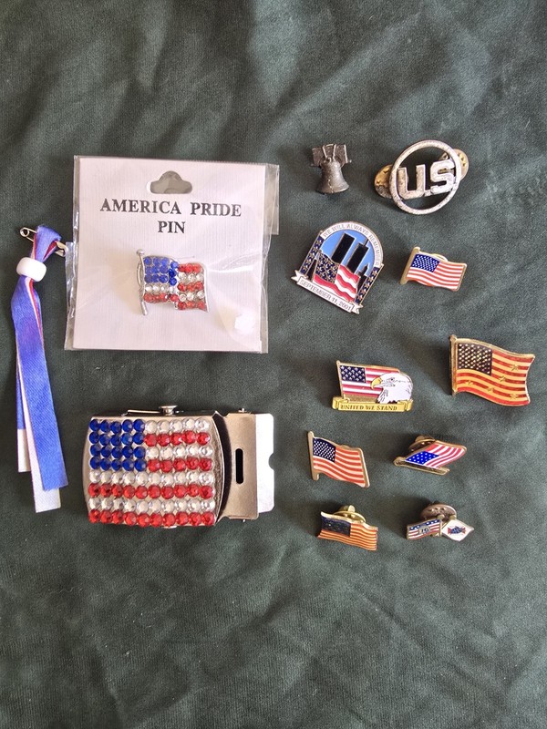Vintage Patriotic USA American Flag Pin Lot 9/11 Memorial Eagle Lapel Pins...