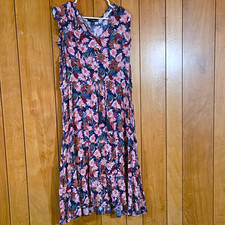 Sangria Women’s 2XL Blue Pink Floral A-Line Midi Dress V-Neck Sleeveless