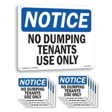 No Dumping Tenant Use Only OSHA Notice Sign Metal, Plastic, Decal 5 or 10 Pack