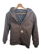 Carhartt Washed Brown Duck Quilt-Lined Active Jacket Vintage Youth Large 14-16 