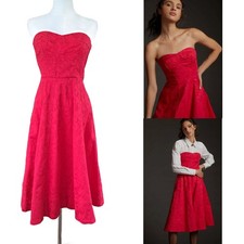 ANTHROPOLOGIE Hot Pink Retro Glam Corset Strapless Midi Dress Size 4 Party