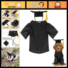 Dog Graduation Cap and Gown Costume Set - Adjustable Knit, Gold Tassel, 4 Sizes,