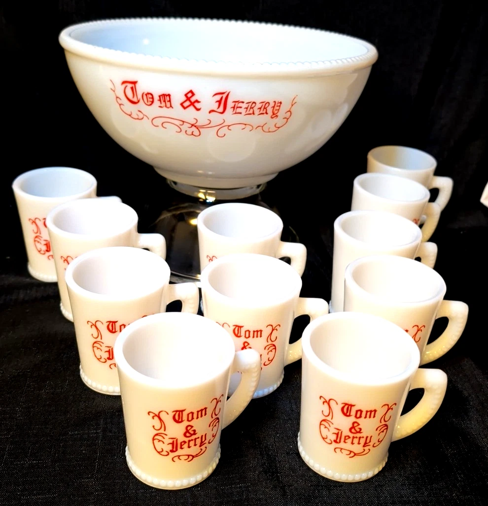 Tom Jerry Punch Bowl Set In Mckee Depression Glassware for sale | eBay
