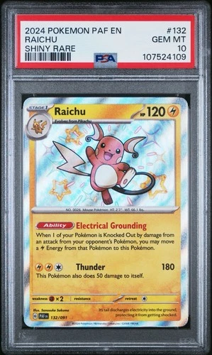 Raichu 132/091 SV: Paldean Fates Shiny Rare Holo PSA 10 120 HP Pokémon TCG