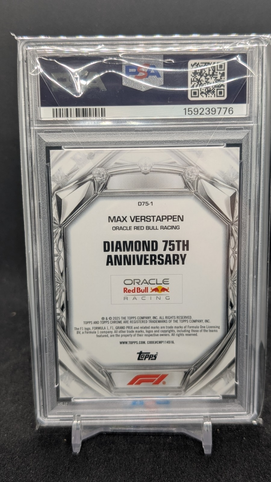 2025 Topps Chrome F1 Max Verstappen Diamond 75th ANV Red Bull Racing PSA 10 view 2