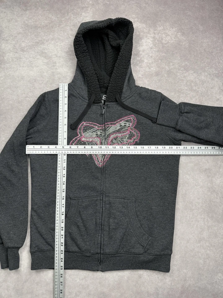Fox Racing Hoodie Womens XL Gray Full Zip Sherpa Lined Lace Logo Pockets Warm - Image 4 of 4