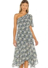ASTR The Label Santorini Blue Green Floral One Shoulder Dress M