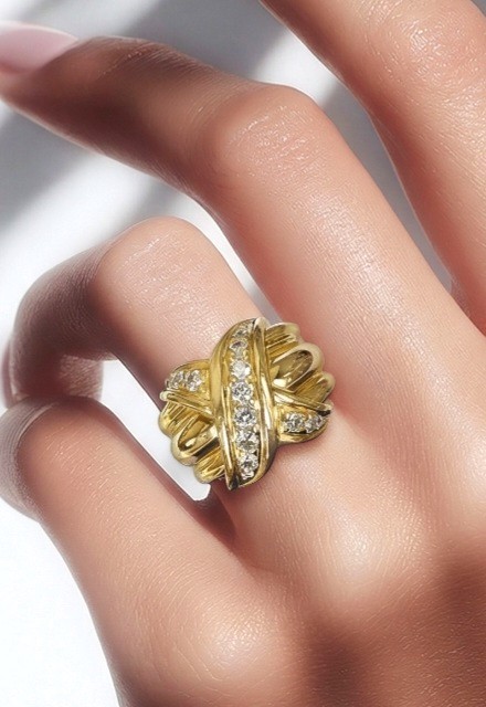 Vintage Tiffany & Co 18K Yellow Gold Diamond Signature X Ring | eBay