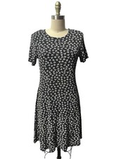 Vintage 90s Grunge Whimsigoth Black Floral Slinky Knit Fit Flare Dress SZ 6