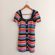 NWT Farm Rio Anthropologie Rainbow Striped Crochet Mini Dress Small