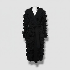 Cappotto soprabito donna Paskal nero lana floreale taglio laser autolegante con cappuccio taglia S