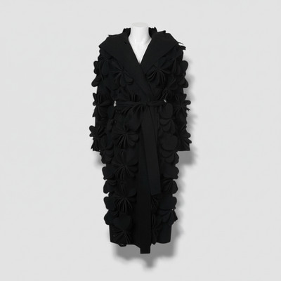 Paskal Women's Black Wool Floral Laser-Cut Self-Tie Hooded Overcoat Coat Size S