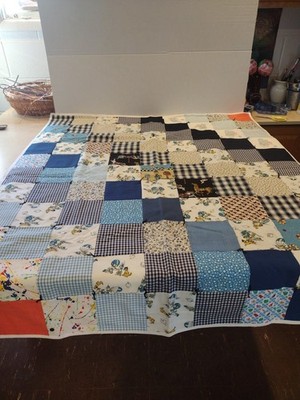 Handmade Granny Square Patchwork Summer Quilt 41x49'' Blues Never Used