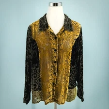 Citron Santa Monica Size Small S Multicolor Floral Velvet Burn Out Button Top