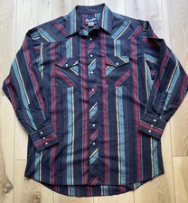 Wrangler Shirt Mens XL 17-36 Multicolor Striped Western Pearl Snap Long Sleeve